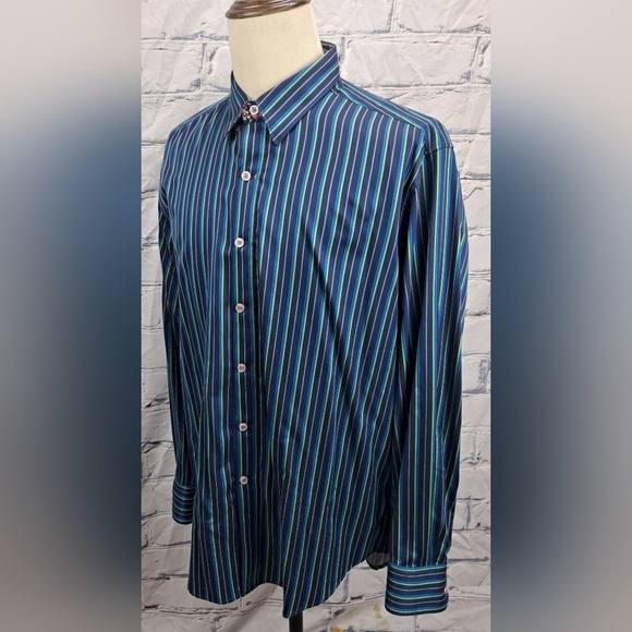 Robert Graham Other - Robert Graham Mens Button Down Shirt Green Blue Striped Flip Cuff Classic Fit XL